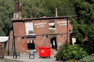 The burnt remains of the Crooked House pub, Himley, England, Aug. 7, 2023.