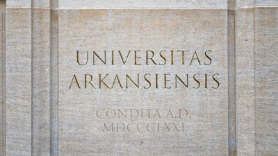 Entrance to the University of Arkansas in Fayetteville, June 8, 2018.