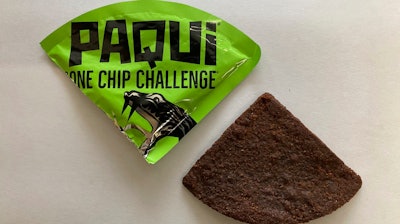 A Paqui One Chip Challenge chip in Boston, Sept. 8, 2023.