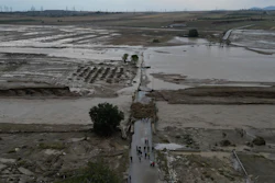 Floodwaters and mud cover land after a record rainstorm, Nea Lefki, Greece, Sept. 6, 2023.