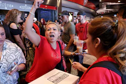Culinary Union members, including Veronica Flores Serrano, who works at The Linq, cast ballots during a strike vote at the Thomas & Mack Center, Las Vegas, Sept. 26, 2023.