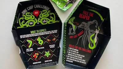 A package of Paqui One Chip Challenge spicy tortilla chips in Boston, Sept. 7, 2023.