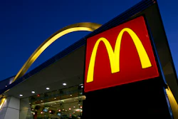 The McDonald's restaurant logo and golden arch is lit up, April 20, 2006, in Chicago. On Saturday, Sept. 30, 2023, a federal judge in New York dismissed a lawsuit that accused McDonald’s and Wendy’s of misleading consumers with ads that show bigger, juicier burgers than their restaurants actually serve.