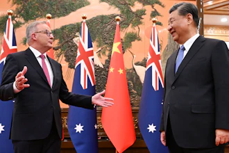 Australia Prime Minister Anthony Albanese, left, and China President Xi Jinping at the Great Hall of the People in Beijing, Nov. 6, 2023.