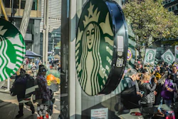 Unions, supporters and Starbucks workers rally outside a midtown Manhattan Starbucks, Nov. 16, 2023.