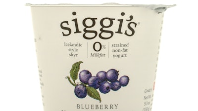 Siggi’s Dairy keeps its yogurts simple with white packaging, black text and a dab of color to indicate the flavor.