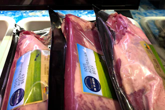 Packages of beef imported from Australia at a supermarket in Beijing, May 15, 2020.