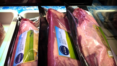 Packages of beef imported from Australia at a supermarket in Beijing, May 15, 2020.