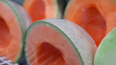 Cantaloupe halves displayed at a supermarket in New York, Dec. 12, 2023.