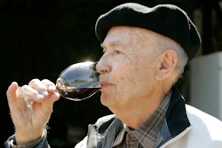 Winemaker Mike Grgich sips a glass of his Cabernet Sauvignon wine at the Grgich Hills Estate winery, Rutherford, Calif., Sept. 15, 2008.