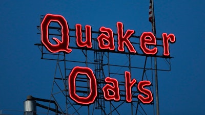 Quaker Oats sign in Cedar Rapids, Iowa, June 8, 2021.