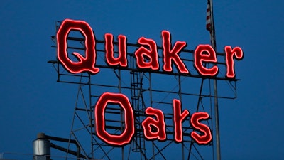 Quaker Oats sign in Cedar Rapids, Iowa, June 8, 2021.