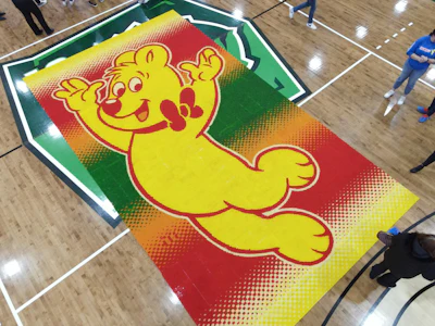 The record-breaking mosaic measures 353.1 square feet (32.804 square meters) and is made of some 150,000 Haribo Goldbears.