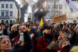 A protest by farmers outside the European Parliament, Brussels, Feb. 1, 2024.
