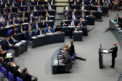 German Chancellor Olaf Scholz speaks during a general debate on the budget at the German parliament Bundestag, Berlin, Jan. 31, 2024.