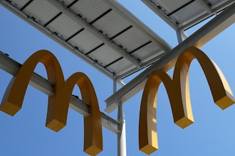 Logos on McDonald's Chicago flagship restaurant, Aug. 8, 2018.
