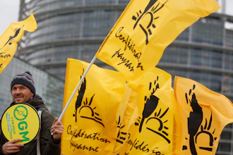 Farmers protest outside the European Parliament, Strasbourg, France, Feb. 6, 2024.