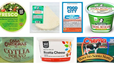 CDC image of cheese brands recalled due to an outbreak of listeria food poisoning.