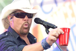 Toby Keith holds a Solo cup while performing on NBC's Today show, New York, July 5, 2019.