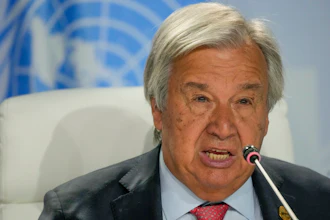 United Nations General Secretary António Guterres at the BRICS summit, Johannesburg, South Africa, Aug. 24, 2023.