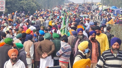 Farmers marching to New Delhi gather near the Punjab-Haryana border at Shambhu, India, Tuesday, Feb.13, 2024. Farmers are marching to the Indian capital asking for a guaranteed minimum support price for all farm produce.