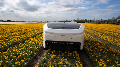Theo the robot works weekdays, weekends and nights and never complains about a sore spine despite performing hour upon hour of what for a regular farmworker would be backbreaking work checking Dutch tulip fields for sick flowers in Noordwijkerhout, Netherlands, Tuesday, March 19, 2024.