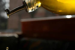 Olive oil poured into a salad at the 'Gelateria di Pontesesto' Bar, Rozzano, Italy, March 8, 2024.