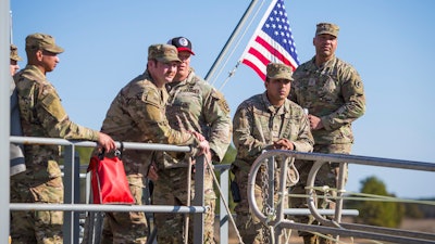 Soldiers of LLV Monterrey from 7th Transportation Brigade (Expeditionary) prepare to deploy to the Gaza Strip at Joint Base Langley-Eustis, Hampton, Va., March 12, 2024.