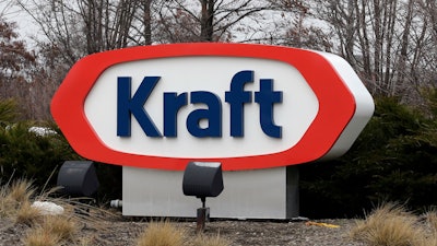 This March 25, 2015, file photo shows the Kraft logo in Northfield, Ill.