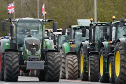 A convoy of farmers in tractors gather on the A20 near Wrotham, England, March 25, 2024.