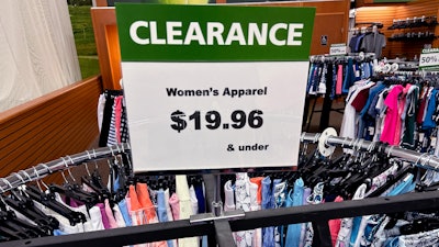 A clearance sign displayed at a retail clothing store in Downers Grove, Ill., April 1, 2024.