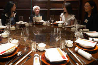 Treasury Secretary Janet Yellen, center, speaks, during a lunch meeting with women economists in Beijing, July 8, 2023.