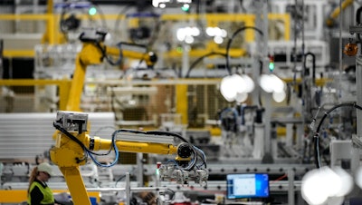 Articulated robots at the Hanwha Qcells Solar plant, Dalton, Ga., Oct. 16, 2023.