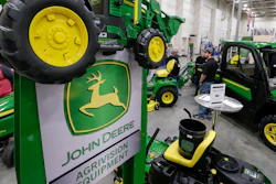 This Feb. 23, 2018 file photo shows John Deere products.