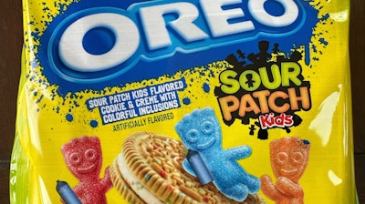 A package of Oreo Sour Patch Kids cookies is shown on Monday, May 23, 2024, in Ann Arbor, Mich. Surprising flavor combinations – including Sour Patch Kids Oreos -- are showing up more frequently in grocery stores and restaurant chains.