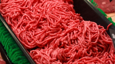 Ground beef is displayed for sale at a market in Washington, Saturday, April 1, 2017. The U.S. Department of Agriculture will test ground beef samples for bird flu particles, though officials said Tuesday, April 30, 2024, they're confident the nation's meat supply is safe.