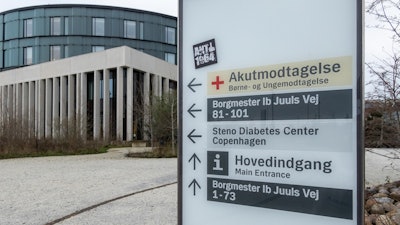 Sign at a hospital in Copenhagen, Dec. 2022.