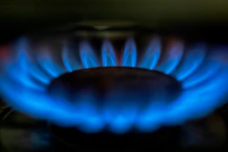 A gas-lit flame burns on a natural gas stove, March 26, 2024, in Los Angeles.