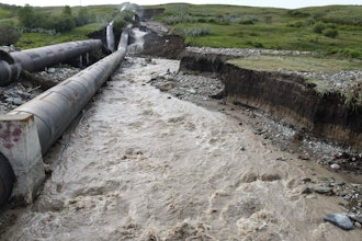 A breach in the St. Mary Canal siphon in Babb, Montana.