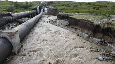 A breach in the St. Mary Canal siphon in Babb, Montana.