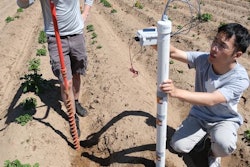 Placement of a sensing rod, which has multifunctional sensing stickers positioned to enable multi-depth measurements.