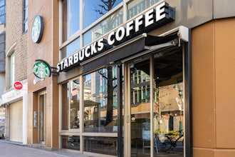 Exterior view of the Starbucks Coffee brand store.