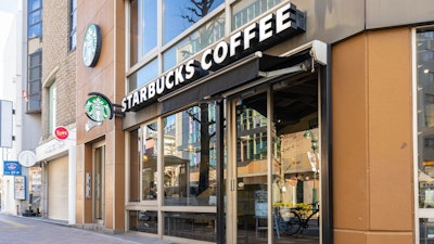 Exterior view of the Starbucks Coffee brand store.