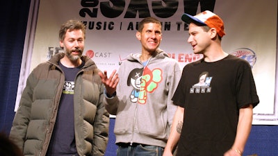 The Beastie Boys, from left, Adam Yauch, Mike Diamond and Adam Horovitz, at an interview panel during the SXSW Music Festival and Conference, Austin, Texas, March 15, 2006.