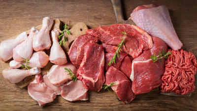 Various types of fresh meat.