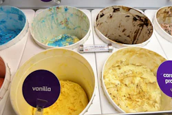 Large drums of ice cream, ready for consumers.