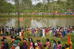 Tea plantation workers and their children take part in a Hindu religious procession in Hatton, Sri Lanka, Sept. 8, 2024.