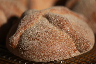 Pan de muerto, or 'bread of the dead,' at a bakery in the San Rafael neighborhood of Mexico City, Oct. 17, 2024.