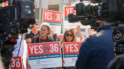 A rally in support of California's Proposition 36 in Los Angeles, Sept. 30, 2024.
