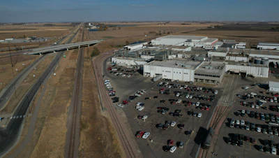 Aerial photo of the JBS Pork plant in Worthington, Minn., Oct. 22, 2024.